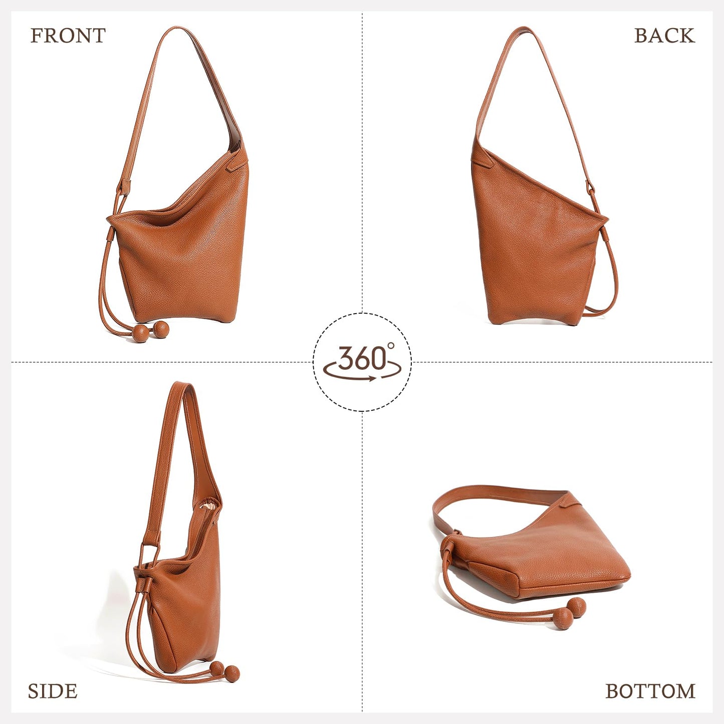 MFFOR Genuine Leather Hobo Bags, Purses for Women, Medium Tote Handbags, Slouchy Shoulder Purse with Adjustable Strap(Golden Brown)