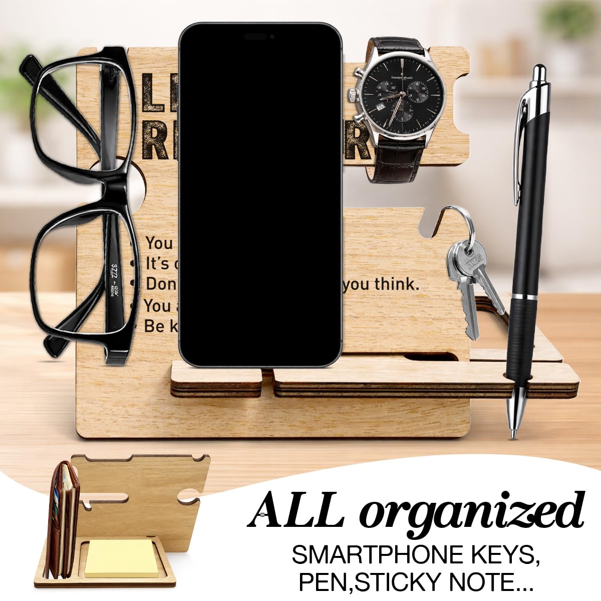 BIQRP Wood Phone Docking Station Graduation Birthday Gift for Son Daughter - Bedside Nightstand Multi-Functional Organizer - Kids Accessories Phone Stand for Nightstand Study Room Bedroom