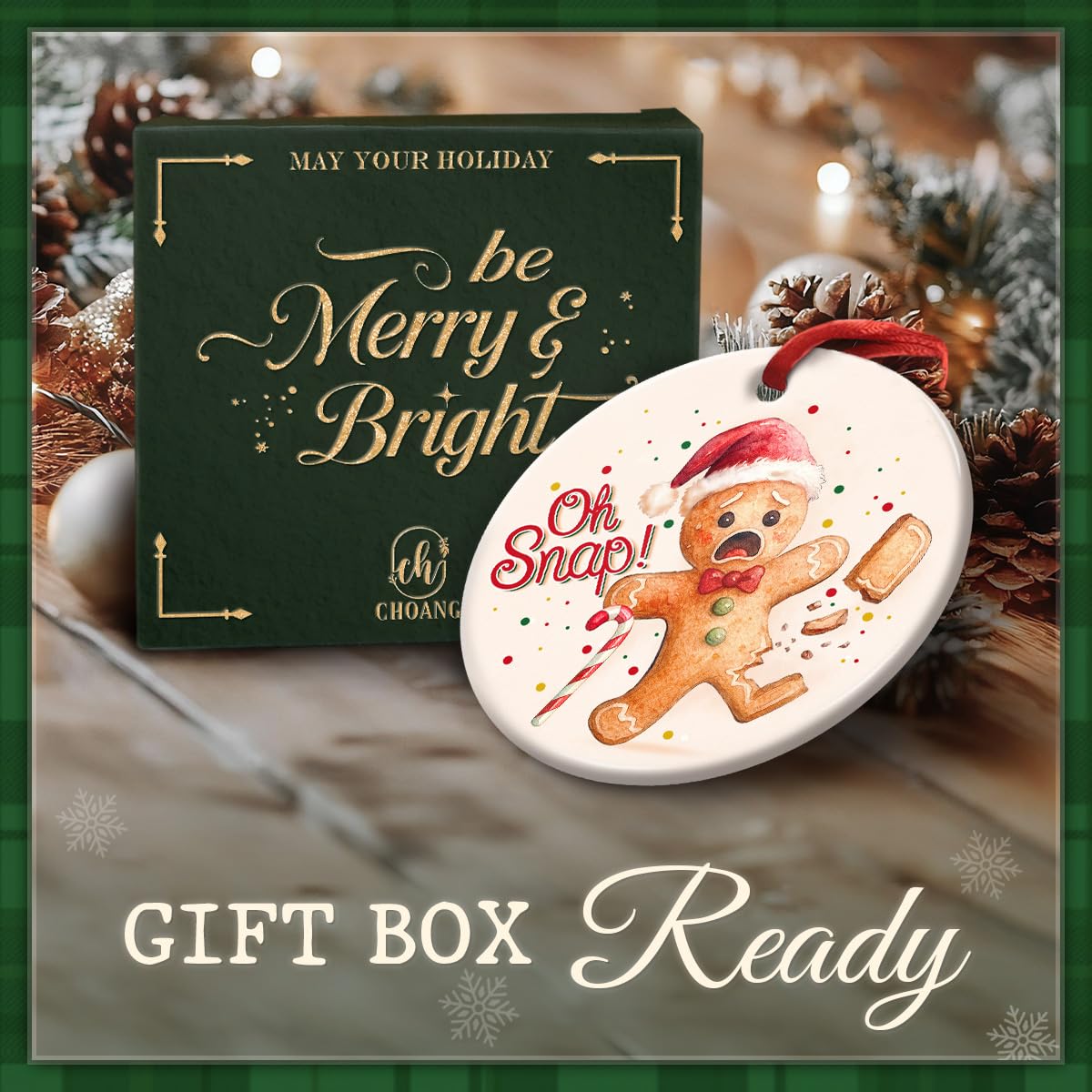 CHOANG Funny Gingerbread Man Ornament - Oh Snap Broken Leg Cookie Ceramic Decoration, Cute Gag Gift for Friends Family, Naughty Christmas Tree Ornament Holiday Humor