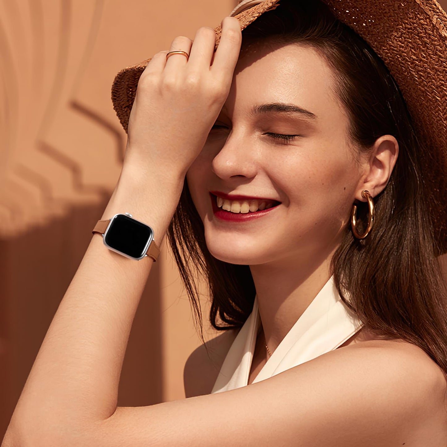 Charlam Compatible with Apple Watch Bands for Women 41mm 40mm 38mm 42mm 44mm 45mm, Top Grain Soft Leather Bands fit for Slim Wristband for iWatch SE, iWatch Series 11 10 9 8 7 6 5 4 3 2 1,Brown/Silver