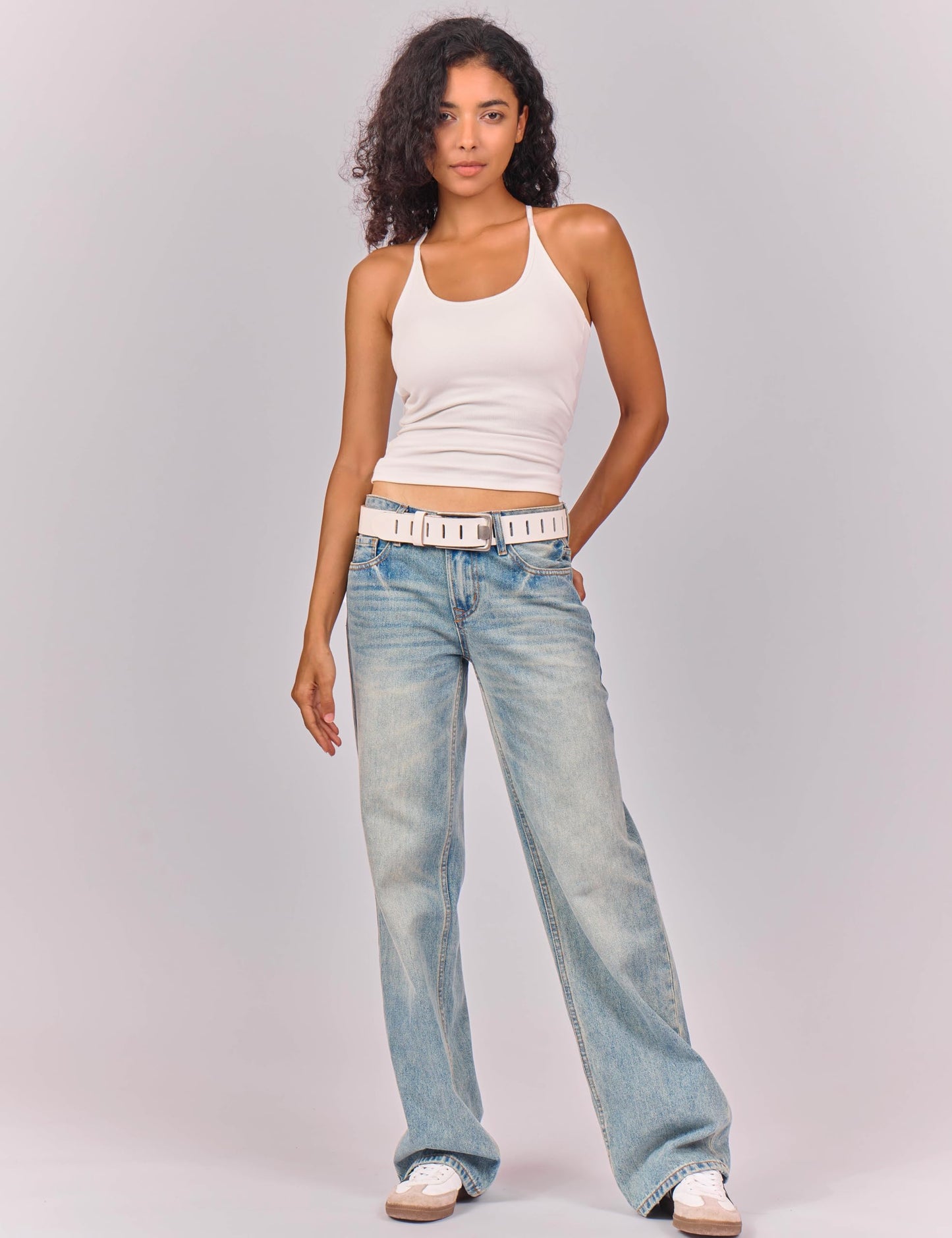 LyzerMia Womens Genuine Leather Belt for Jeans Pants Width 1.57" Western Cowgirl Wide Belts for Ladies with Gift Box, White, Fit for Low Waist 30"-34"