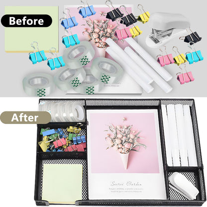 Black Office Desk Accessories, Black Office Supplies Set, Desk Drawer Organizer,Stapler and Tape Dispenser Set,Tape,Staple Remover, Staples, Paper Clips, Scissor and Sticky Note