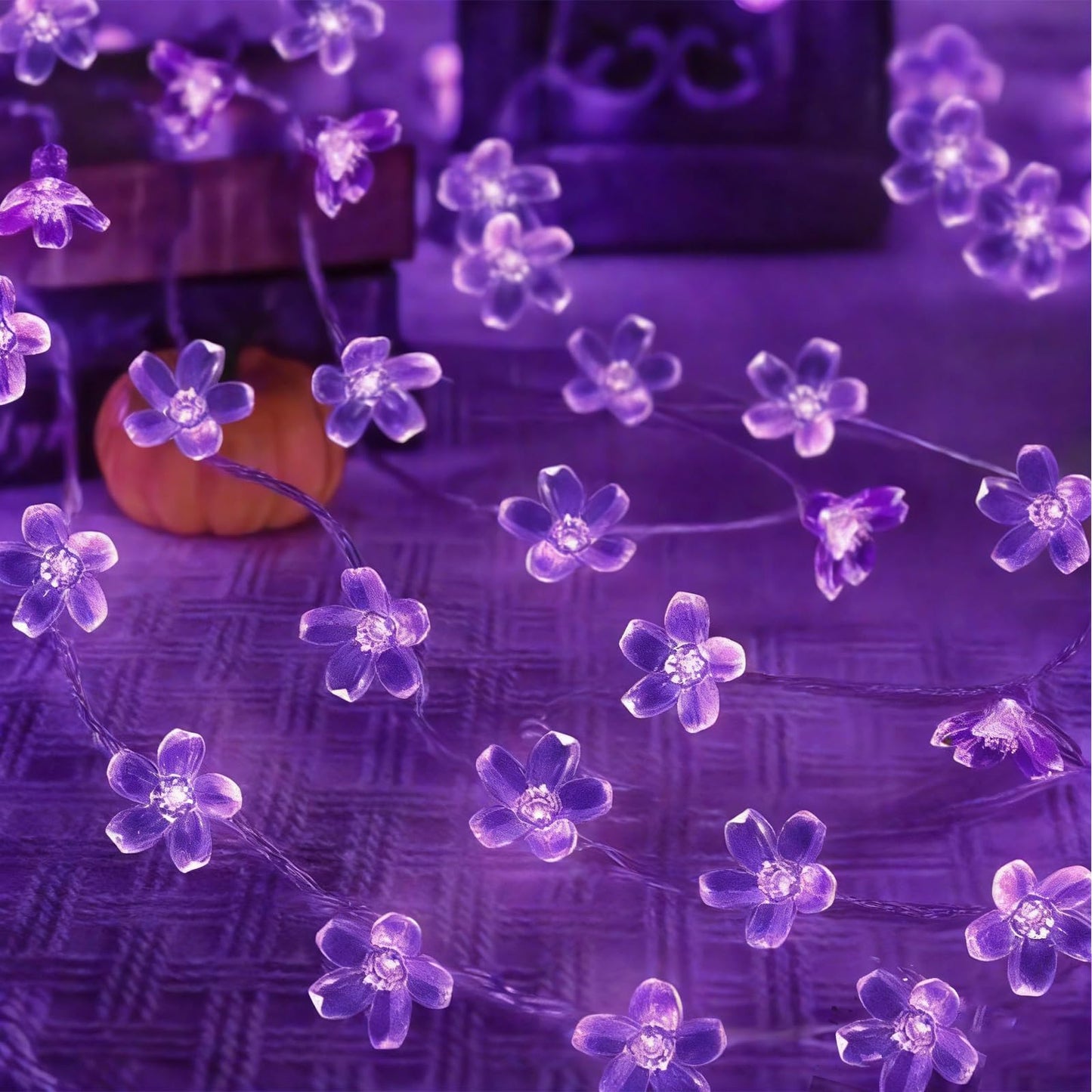 Decorative Connectable 33ft Purple Flower String Lights with 100 LEDs, Memory Function & 8 Modes. Perfect for Bedroom, Christmas, Weddings, Valentine's & Garden Indoor Outdoor Hanging Decorations