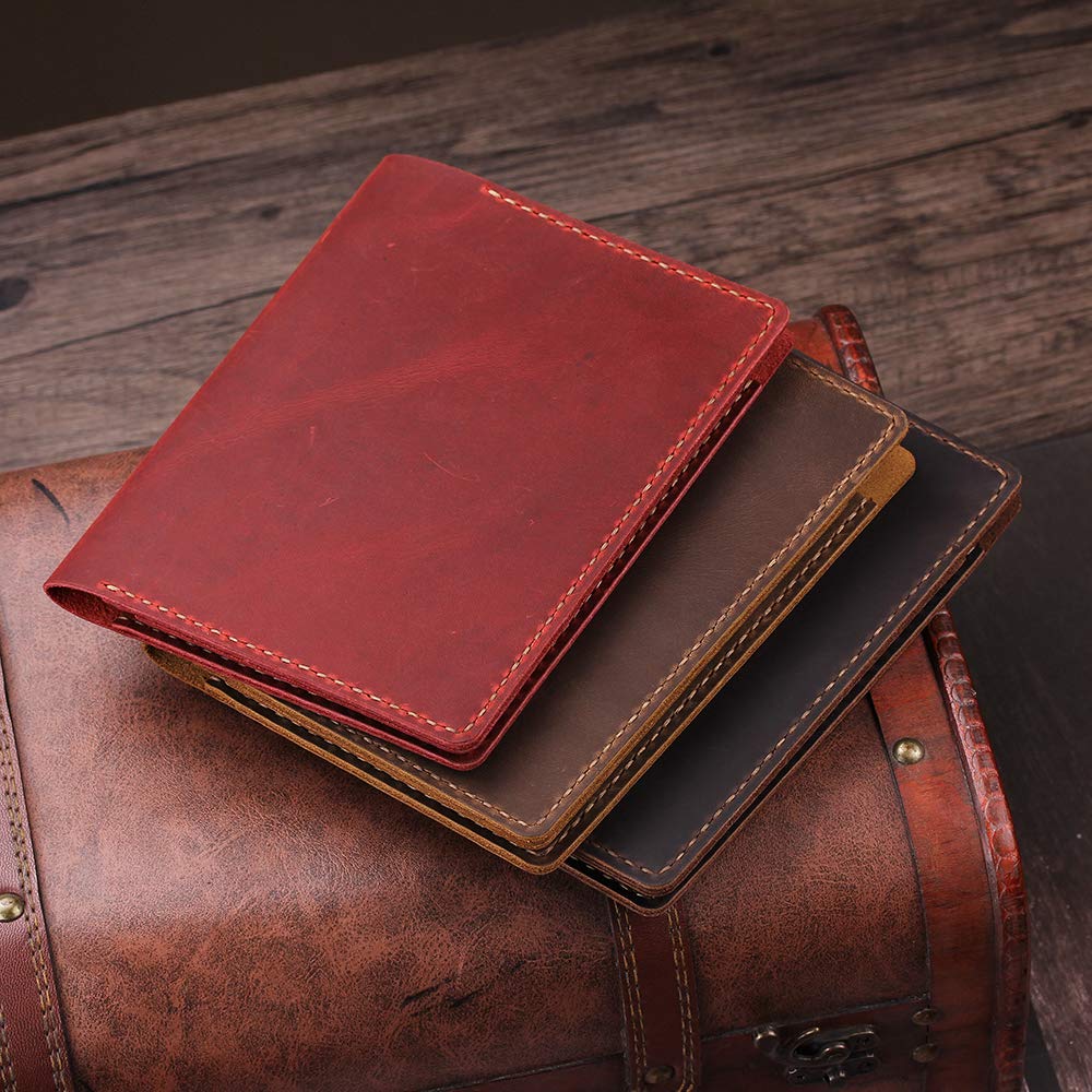 Fasjosma Leather Cover Compatible with Rite in the Rain & Rocketbook Mini Notebooks, Top Bound Spiral Notebook Cover, Leather Cover for 4'' x 6'' Pocket Notepad With Pen Holder - WINE