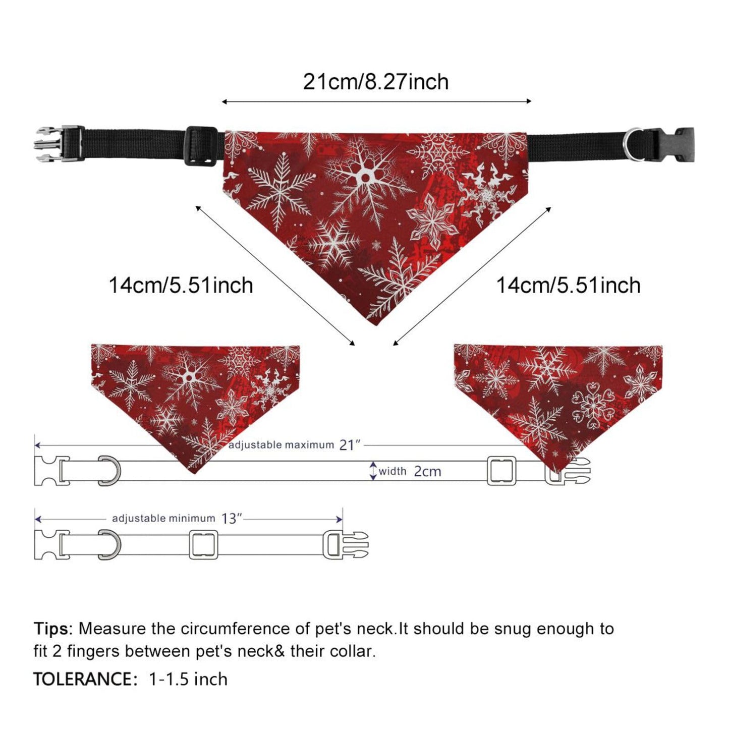 Christmas Dog Bandanas with Adjust Buckle Christmas Red Pattern with Snowflakes Flower Pet Triangle Scarf Washable Dog Bandana Collar