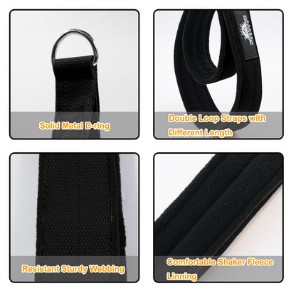 Lights Mountain Durable Pilates Double Loop D-Ring Straps - Padded Handles for Reformer, Yoga & Home Gym Workouts (black M)