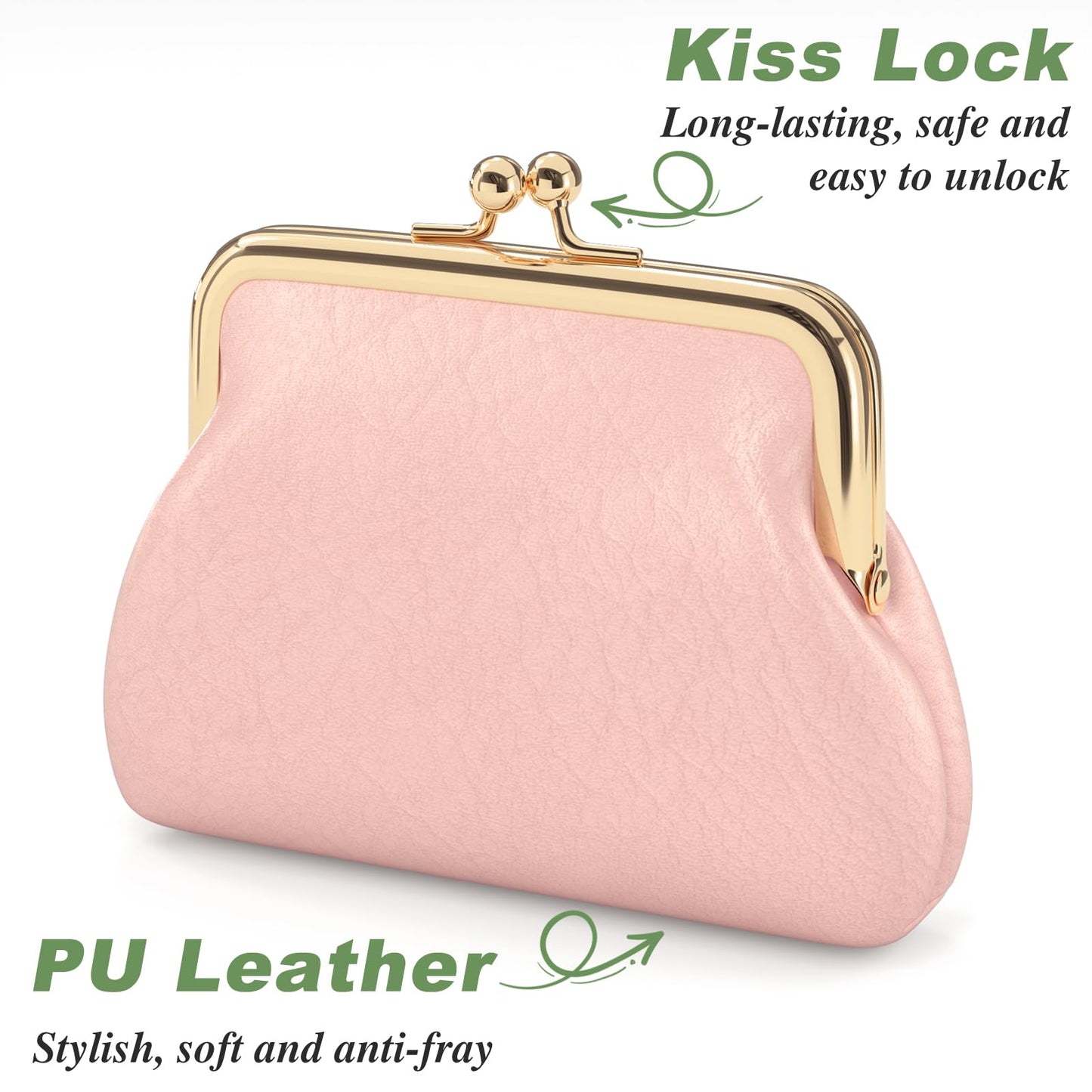 Coin Purse, Small PU Leather Change Purse, Coin Wallet with Clasp, Car Change Holder Pouch for Woman Men Kids Girls, Pink