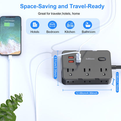 Flat Plug Power Strip Surge Protector, 5ft Ultra Thin Extension Cord with 4 USB Wall Charger(2 USB C Port), 6 Widely-Spaced Outlets Power Strip Compact for Travel, Office, Dorm Room Essentials (White)