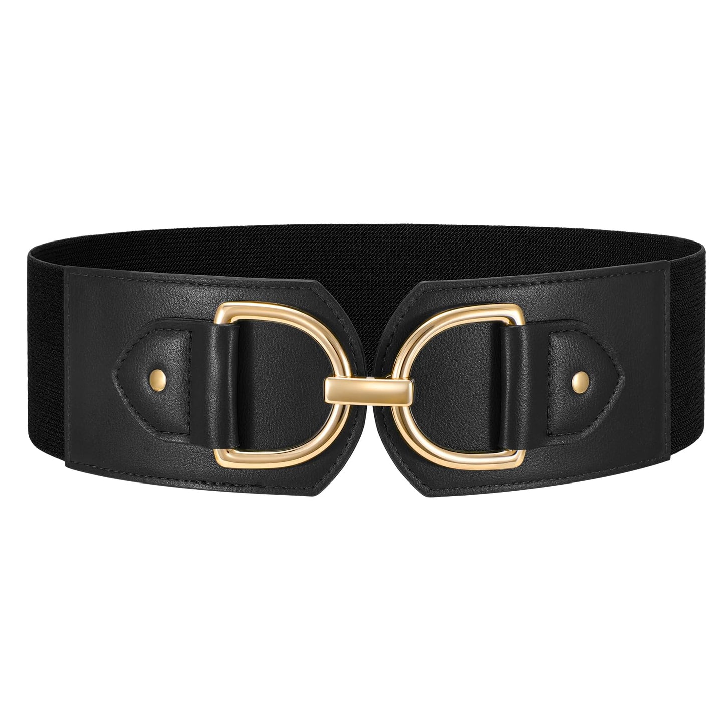 WERFORU Women Elastic Wide Waist Belts for Dresses Fashion Wide Stretchy Belts for Women Big Gold Buckle Thick Dress Belt, A-Black-gold buckle, M: Fit Waist Size 32"-35"