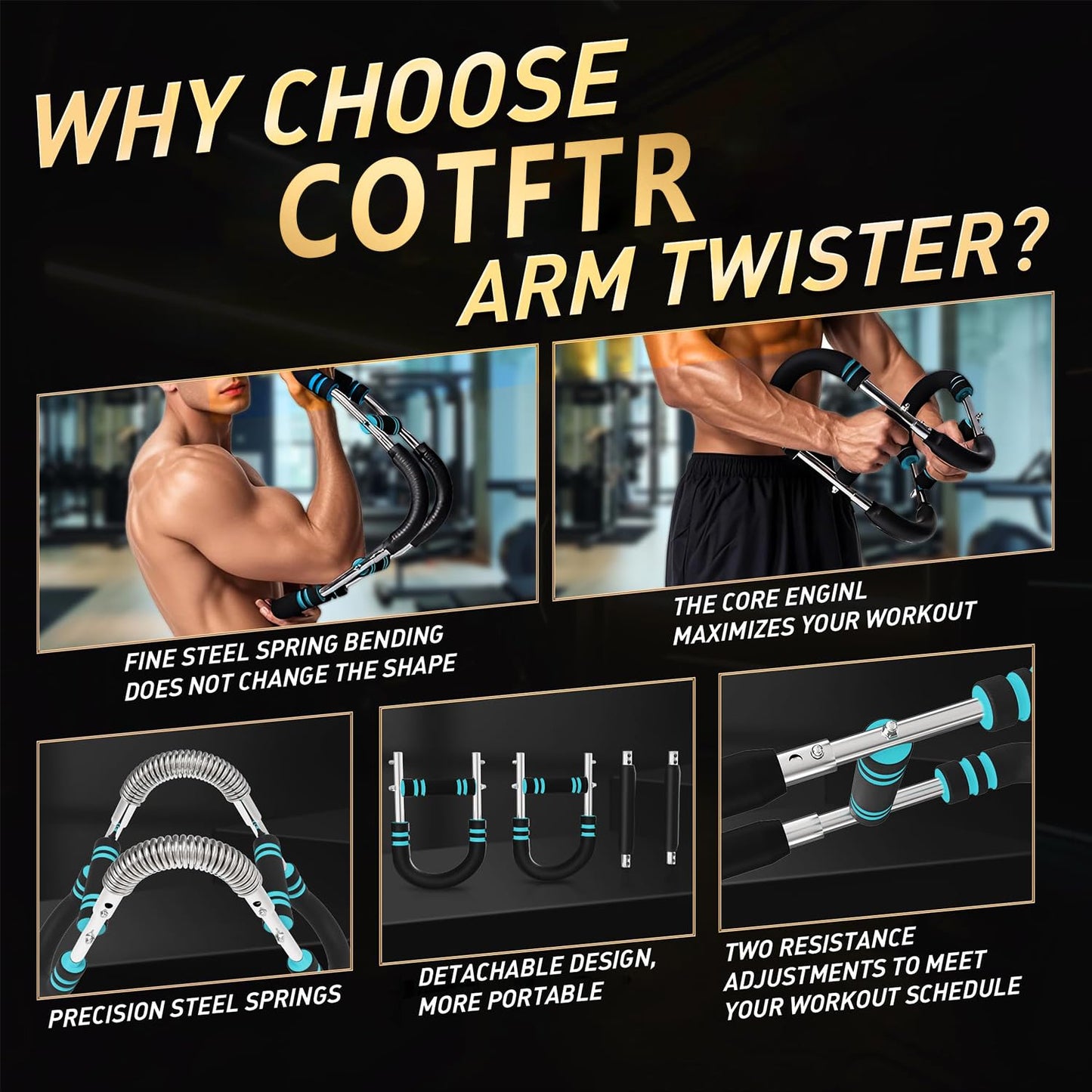 Twister Arm Trainer for Men, Adjustable Chest Workout Equipment for Home Gym, Muscle Builder & Strength Training for Arms, Chest. Blue, 20-60lb