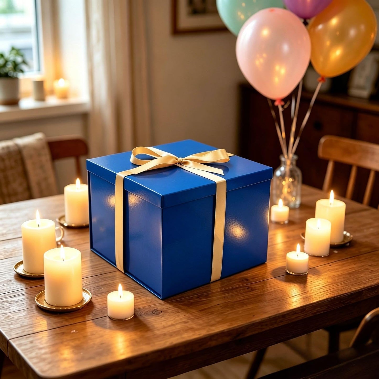 PACKGILO Gift Box 10x10x8 Inches，Blue Gift Box with Lid for Christmas，Anniversary，Birthday，Square Boxes with Crinkle Paper，Ribbon，Alphabet Stickers