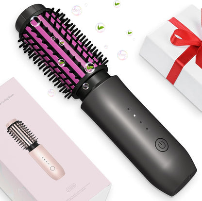 Cordless Hair Curling Iron Brush, Travel Curl Brush, 3-in-1 Portable Curling Iron Cordless, Plasma Thermal Hair Brush, 7000mAh USB Rechargeable Curlings Wand, Mini Hot Curlings Brush-Blush Pink