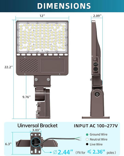 3PCS LED Parking Lot Lights 150W 120W 90W, LED Shoebox Light 5700K 5000K 4500K Adjustable Arm&Slip Fitter, DLC Listed Outdoor Pole Light with Photocell, IP65 Commercial Street Area Lighting 100-277V