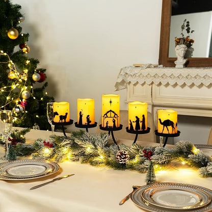Homemory Flameless Christmas Nativity Scene Candles, Battery Operated LED Pillar Religion Candles, Nativity Sets Indoor Outdoor Decor for Xmas Holiday Home Decor, Remote Timer, Christmas Decor, 5 Pack