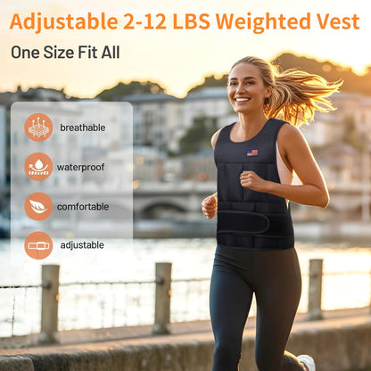 Wolliwa Adjustable Weighted Vest for Men Women,2-12 Lbs Adjustable Weighted Vest with Straps Womens Running Weight Vest for Walking Strength Training Fitness (Black, Adjustable 2-12 Lbs)