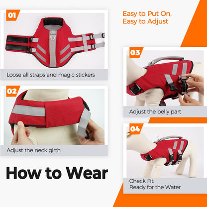 LeLePet Dog Life Jacket, High Flotation Dog Life Vest for Swimming, Boating, Ripstop Reflective Pet Swim Vest for Small Medium Large Dogs Pool Floats Adjustable Swimming Vest for Dogs Water Safety