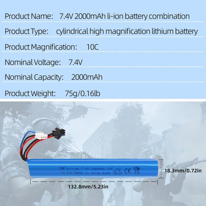 Tosiicop Airsoft Gel Blaster Battery - 7.4V 2000mAh Splatter Ball Batteries for SRB1200 SRB400 SRB400-SUB MP5K M4 M110 SM2P Plug Water Bead Airsofts with RechargeableUSB Charger 2 Pack