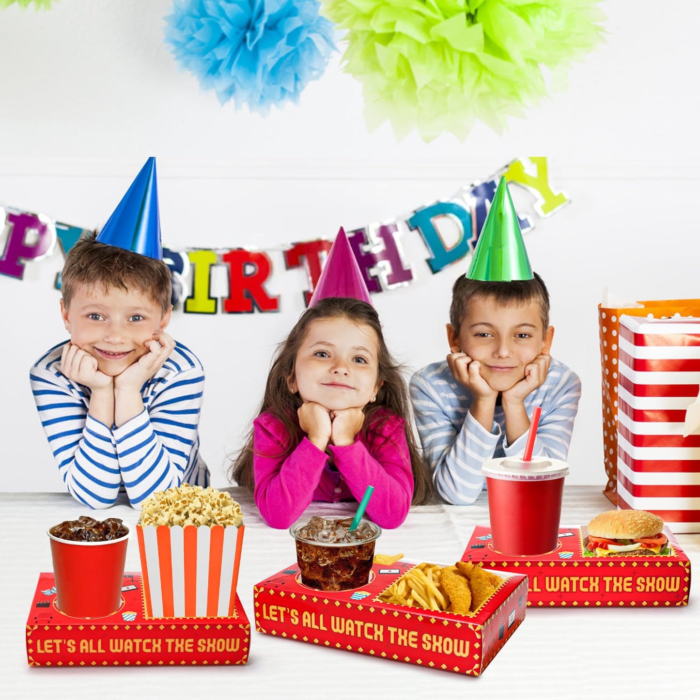 Bekith 50Pcs Movie Night Snack Trays Hold Popcorn Candy Food Drink, Disposable Paper Snack Boxes Movie Night Party Favors, Movie Night Supplies for Movie Theater Family Birthday Party, Red