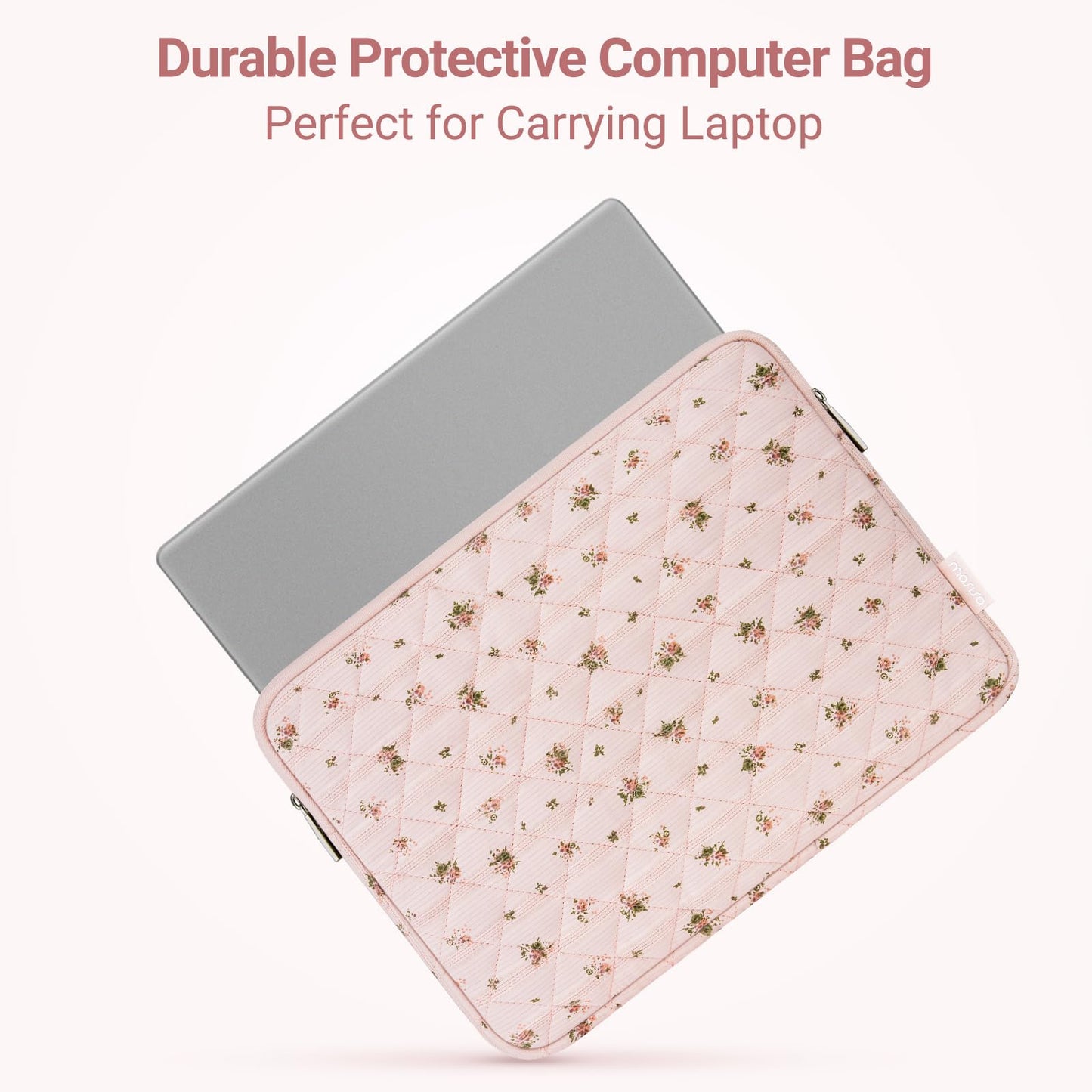 MOSISO 13-14 inch Laptop Case, 13.3 inch Puffy Laptop Sleeve Compatible with MacBook Air 13.6 M4 M3 M2 M1/Pro 13/Pro 14, HP Dell ASUS Lenovo, Square Quilted Carrying Bag with Small Case,Roseate Petals