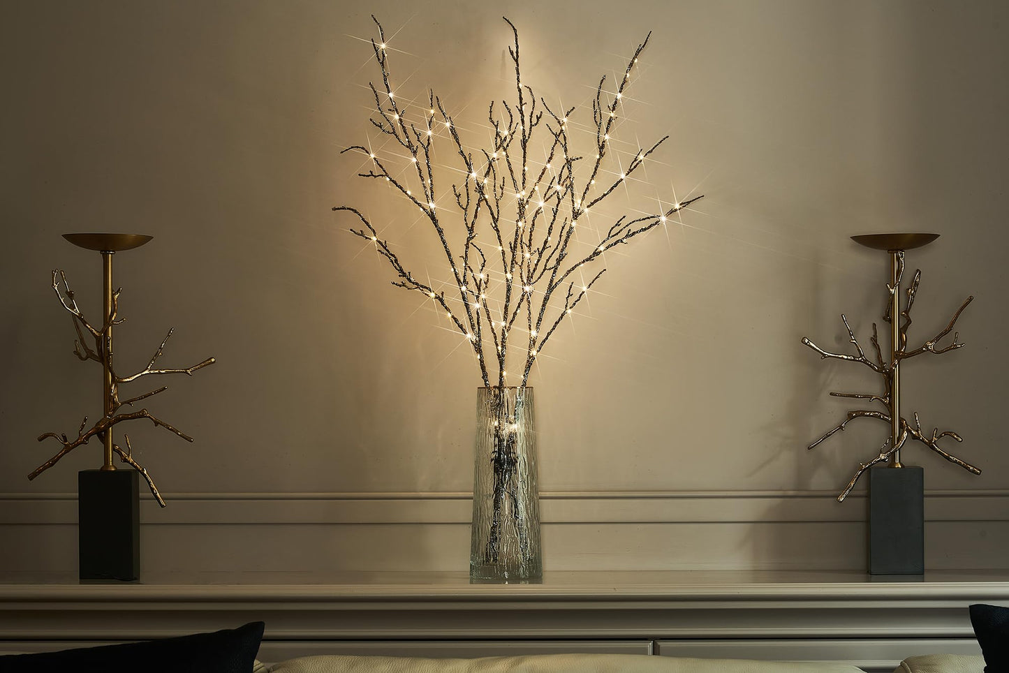 LITBLOOM Lighted Willow Branches Silver Glittered 32IN 120 LED with Timer Battery Operated and USB Plug in, Tree Branch with Fairy Lights for Home Room Christmas Decoration