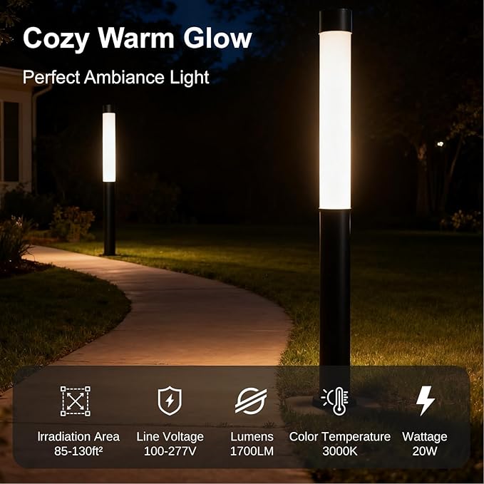 SkyGlow Lamp Post Light, 71" 120V Line Voltage Aluminum LED IP55 Waterproof Outdoor Landscape Bollard Lights Modern Curb Appeal for Garden Lawn Pathway Path Patio Courtyard Driveway Decoration