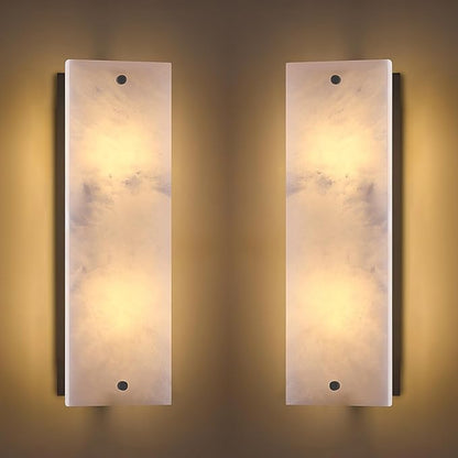 2 Pack 2 Light 17.2" Alabaster Marble Bathroom Wall Sconce Modern Concise Style Wall Light Fixture,Black Finish for Bedroom Hallway Bedside