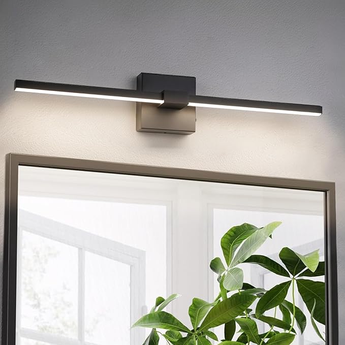 URSOLA Black Bathroom Light Fixtures, 24 inch Modern LED Vanity Lighting Over Mirror, 3CCT Dimmable Wall Sconces for Bedroom