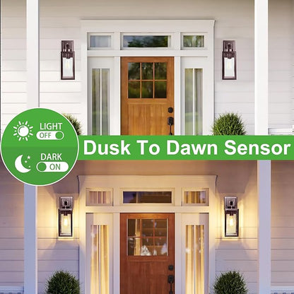 2-Pack 14'' Dusk to Dawn Outdoor Wall Light Fixtures, Oil Rubbed Bronze Exterior Lighting Fixtures Wall Mounted with Seeded Glass, Waterproof Porch Lights Outside Lanterns for House Front Garage