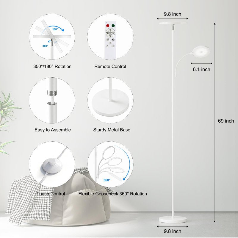 SUNMORY Floor Lamps for Living Room, 48W/4200LM Super Bright LED Floor Lamp with Remote Control, 69" Tall Standing Lamp with Stepless Dimmable, Modern Torchiere Reading Lamp for Bedroom, Office White