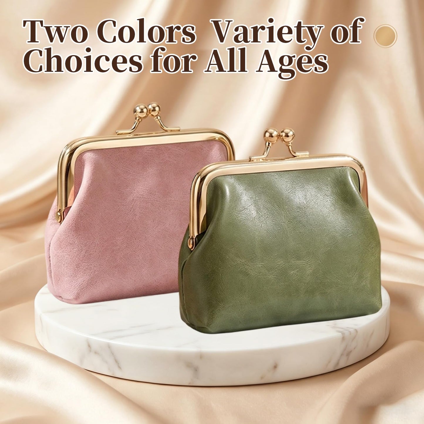 OPLCFO 2PCS Vintage Coin Purse with Kiss Lock, PU Leather Change Purse for Change, Keys, Lipstick