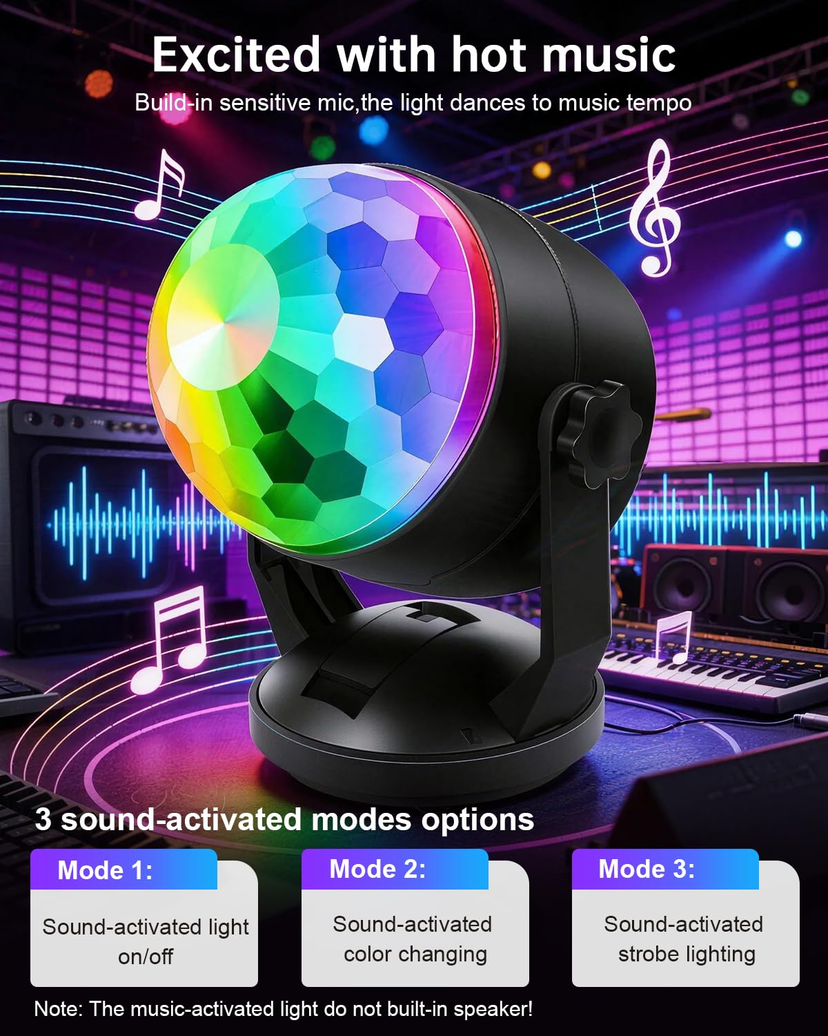 Luditek 2-Pack Portable Sound Activated Party Lights Indoor, Battery Powered/USB Dj Disco Ball Strobe Lights for Car Room, Adults Gifts, New Years Eve Party Supplies 2025 Christmas Decorations