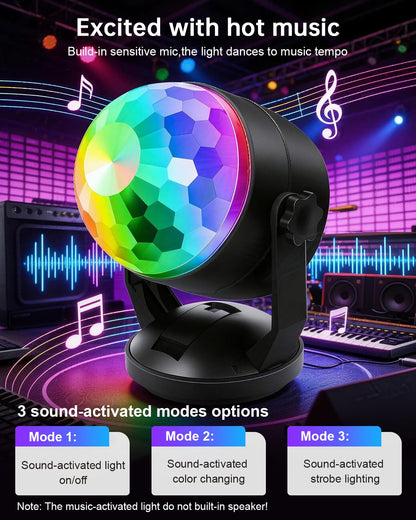 Luditek 2-Pack Portable Sound Activated Party Lights Indoor, Battery Powered/USB Dj Disco Ball Strobe Lights for Car Room, Adults Gifts, New Years Eve Party Supplies 2025 Christmas Decorations