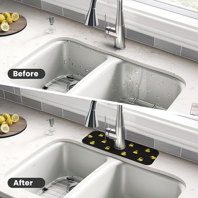 Duck Ducky Sunglasses Yellow Kitchen Sink Splash Guard Faucet Mat Super