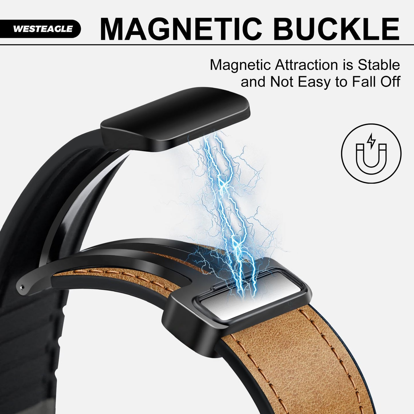 WestEagle Magnetic Leather Bands Compatible with Apple Watch 49mm 46mm 45mm 44mm 42mm(S3/2/1) for Men Women, Genuine Leather with Magnetic Buckle for iWatch Ultra1/2/3 Series SE11/10/9/8/7/6/5/4/3/2/1
