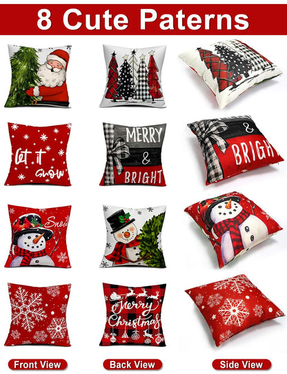 multiwins Christmas Decorations Set of 4 Double-Sided Print Christmas Pillow Covers 18" x 18", with 8 Cute Patterns, Throw Pillow Covers Perfect for Home Christmas Decor