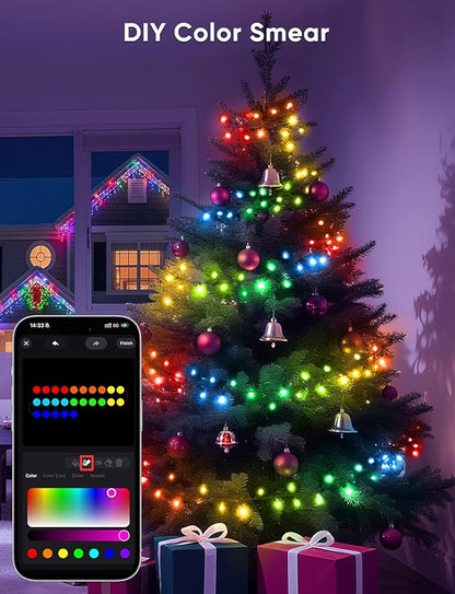 Ollny Smart Christmas Lights, 66FT 200 LEDs APP Control RGB Color Changing Christmas Tree Lights with Remote, Programmable DIY Musical Waterproof Green Wire Decor Light with Timer for Indoor Outdoor