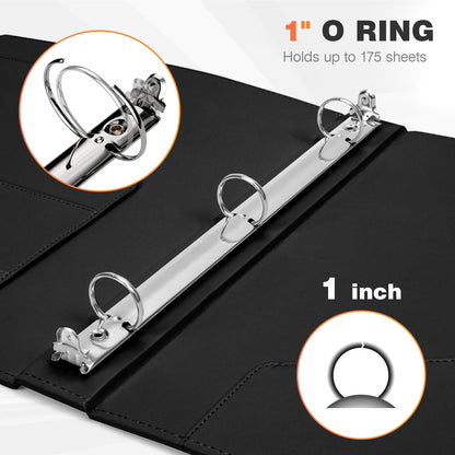 Eyrozill Professional Leather Binder Portfolio with Clipboard, Zipper Pouch, 5 Sheets Plastic Dividers，Leather 3 Ring Binder 8.5 x 11, 1-inch Round Rings, Professional Binder Organizer, Black