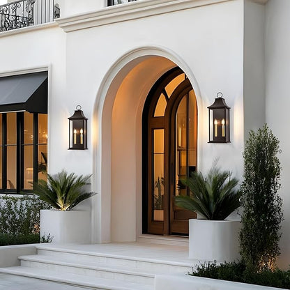 21in Large Dusk to Dawn Outdoor Wall Lights for House, Exterior Lighting Fixtures Dusk to Dawn Outdoor Lighting with Glass, Waterproof Brown Porch Sconces for Porch, Patio, Garage, E12 Base