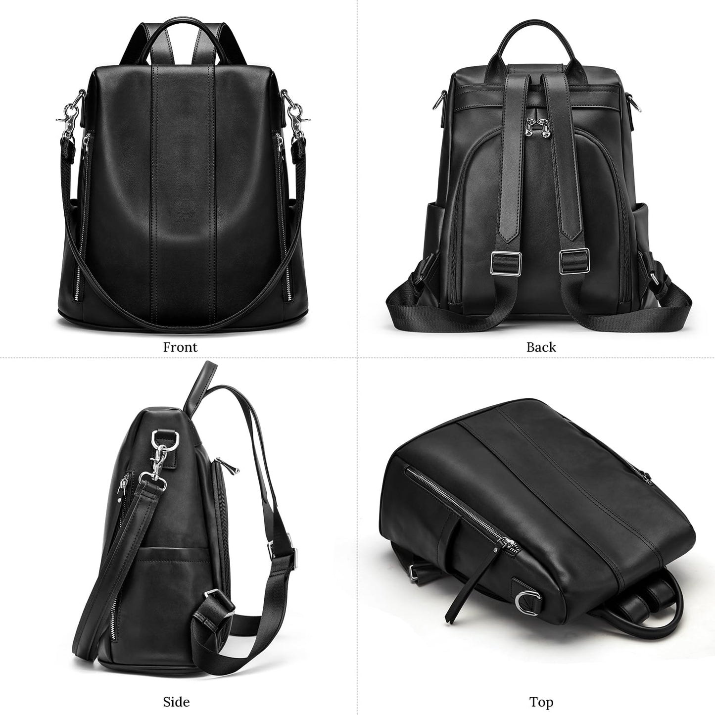 S-ZONE Leather Backpack Purses for Women Antitheft Rucksack Shoulder Bag Medium