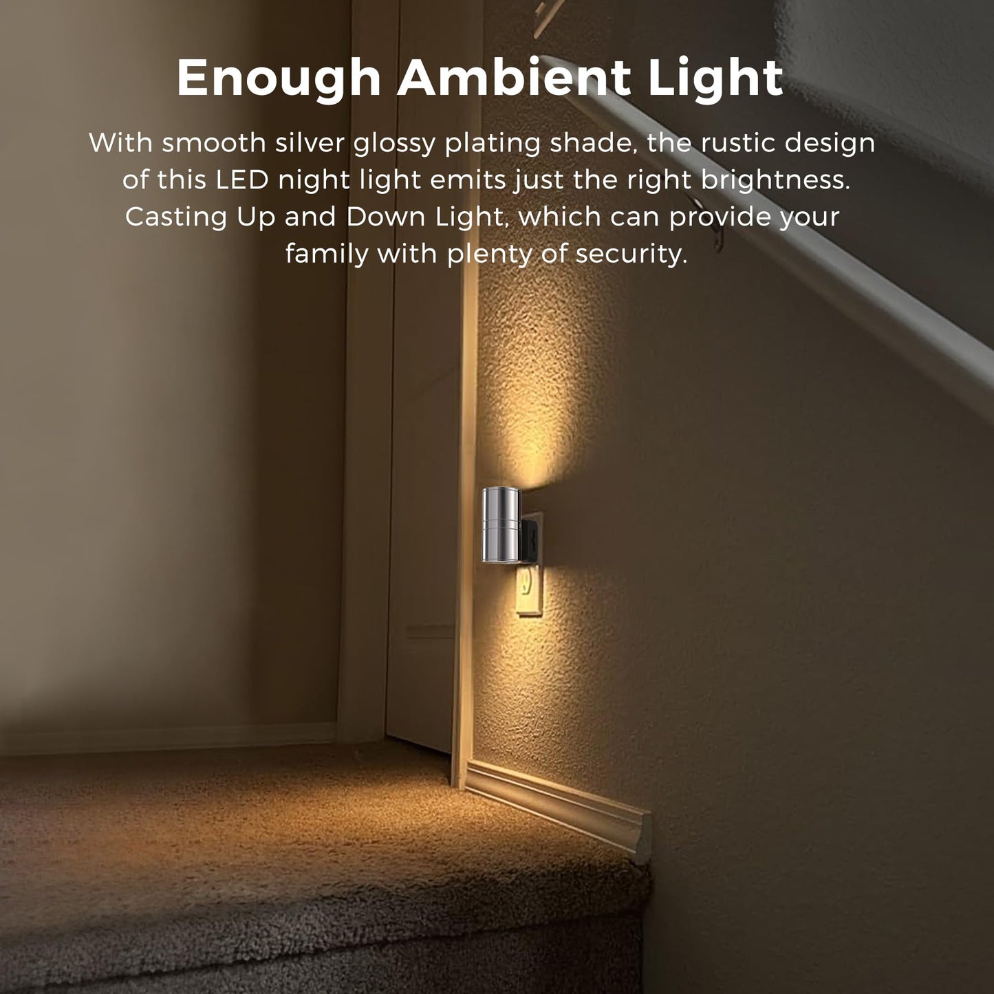 L LOHAS LED Night Light, Night Lights Plug into Wall, Smooth Silver Glossy Plating Metal-Shade Nightlights, Light Sensor, Soft White 3000K, Dimmable Nightlight Plug in for Hallway Bedroom,2 Pack