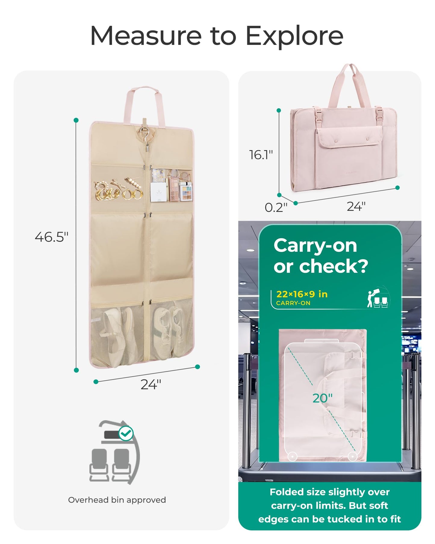 BAGSMART Garment Bags for Travel Foldable Carry on Suit Carrier for Hanging Clothes Stylish Dress Carrier Large Convertible Weekender Garment Bags for Women Men
