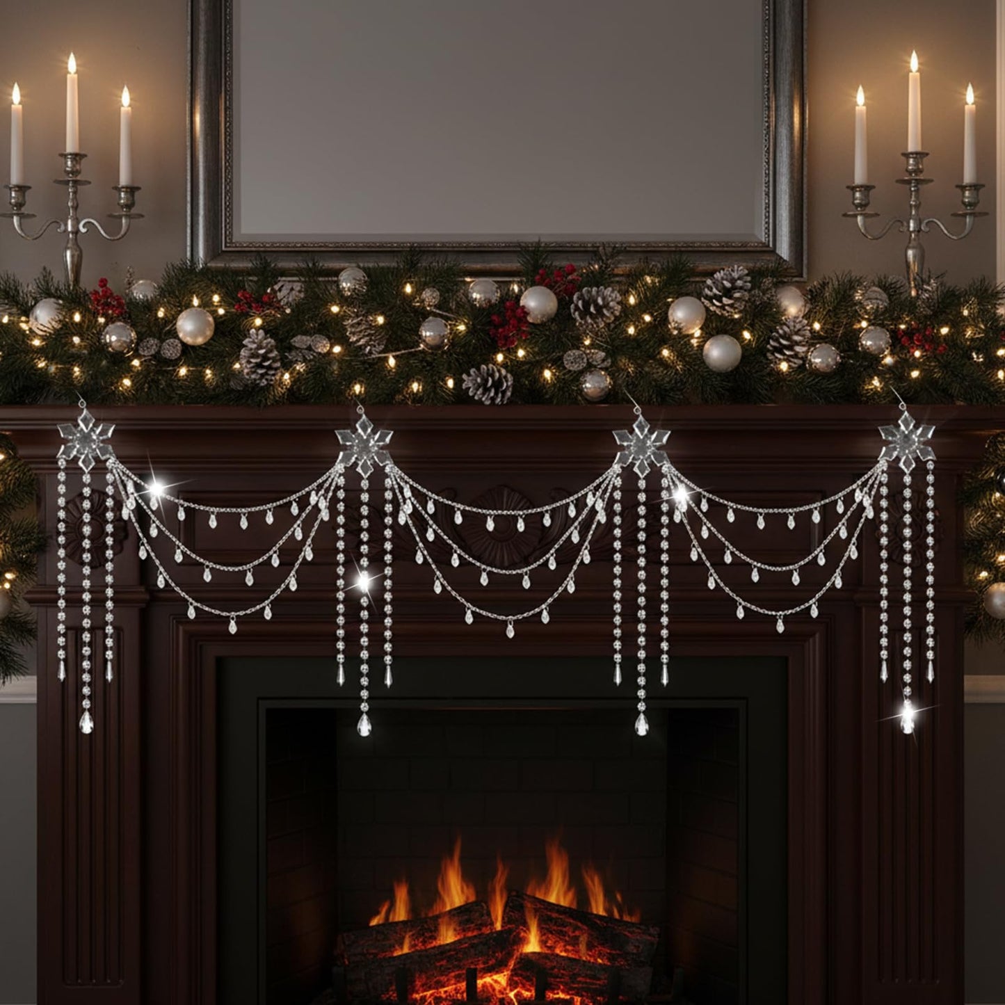 Yalikop 6 ft Crystal Tassel Garland Decoration Wedding Party Favor Ornament Clear Acrylic Hanging for Wedding Table Wall Stair Railings Winter Wonderland Decorations