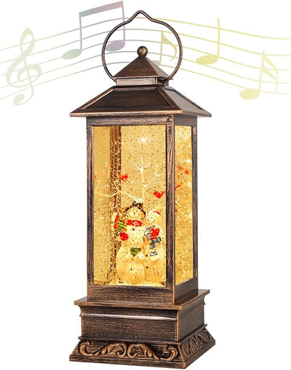 Christmas Lantern Musical Snow Globe, Lighted Christmas Snowman Water Snow Globe with Music Christmas Decoration and Gifts