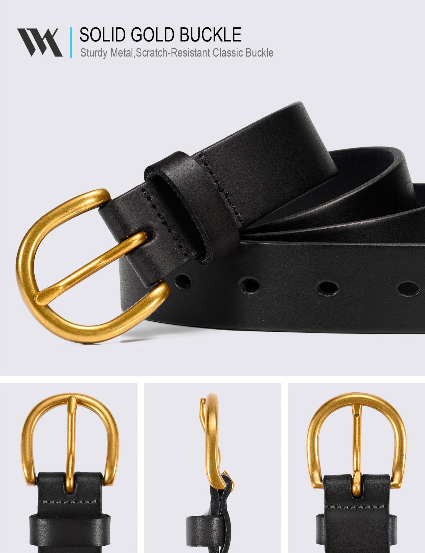 WOLFANT Womens Casual leather Jean Belt,1.1" Ladies Belt with Gold Buckle,100% Italian Full Grain Real Solid Leather