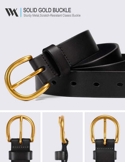 WOLFANT Womens Casual leather Jean Belt,1.1" Ladies Belt with Gold Buckle,100% Italian Full Grain Real Solid Leather