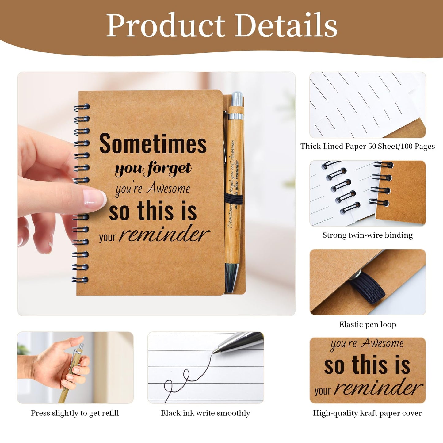 20 Pcs Employee Appreciation Gifts Bulk - 10 Sets of Inspirational Spiral Notebooks with Motivational Pens, Small Notepads for Coworkers,Office, Staff, Team, Volunteer, Nurse, Teachers, Thank You Gift