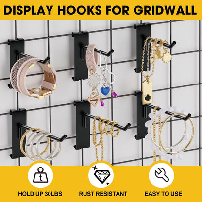 YGPHO Gridwall Hooks 4 Inch, 60 Pack Metal Display Hooks for Grid Wall, Hanging Hooks for Grid Wall Panels, Black Grid Wall Accessory for Clothes, Home Setup, Retail Display- Gridwall Peg Hooks