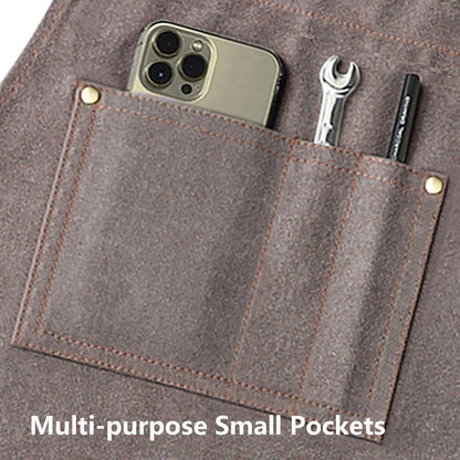 AFUN Work Aprons for Men with Large Pockets, Cotton Canvas Cross Back Heavy Duty Adjustable Tool Apron, Size M to XXL (Grey)