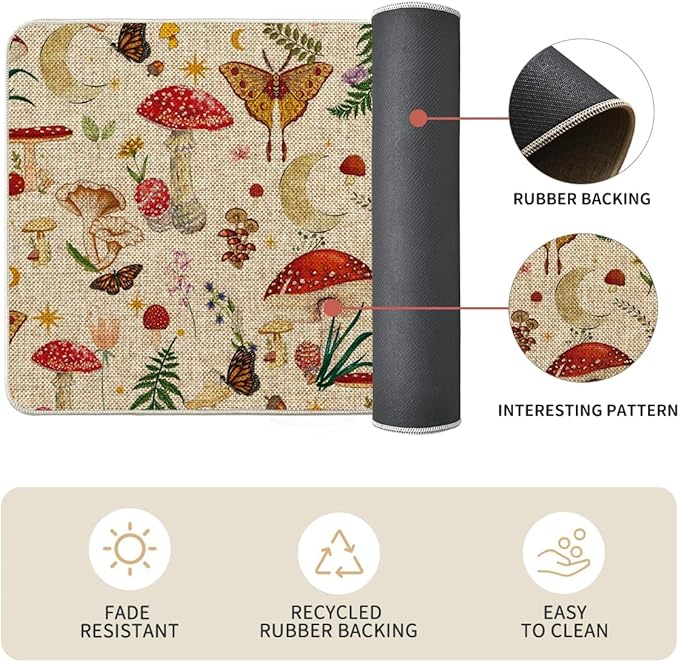 Artoid Mode Mushrooms Butterfly Spring Kitchen Mats Set of 2, Home Decor Low-Profile Kitchen Rugs for Floor - 17x29 and 17x47 Inch