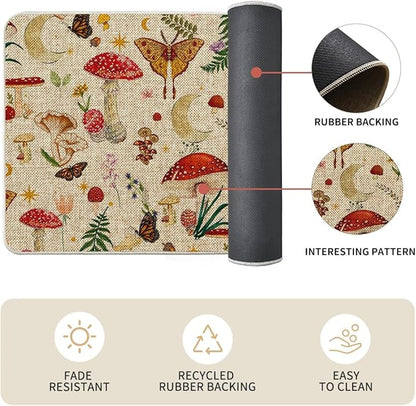 Artoid Mode Mushrooms Butterfly Spring Kitchen Mats Set of 2, Home Decor Low-Profile Kitchen Rugs for Floor - 17x29 and 17x47 Inch